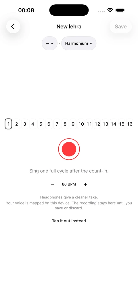 Lehra Composer guided singing and recording controls