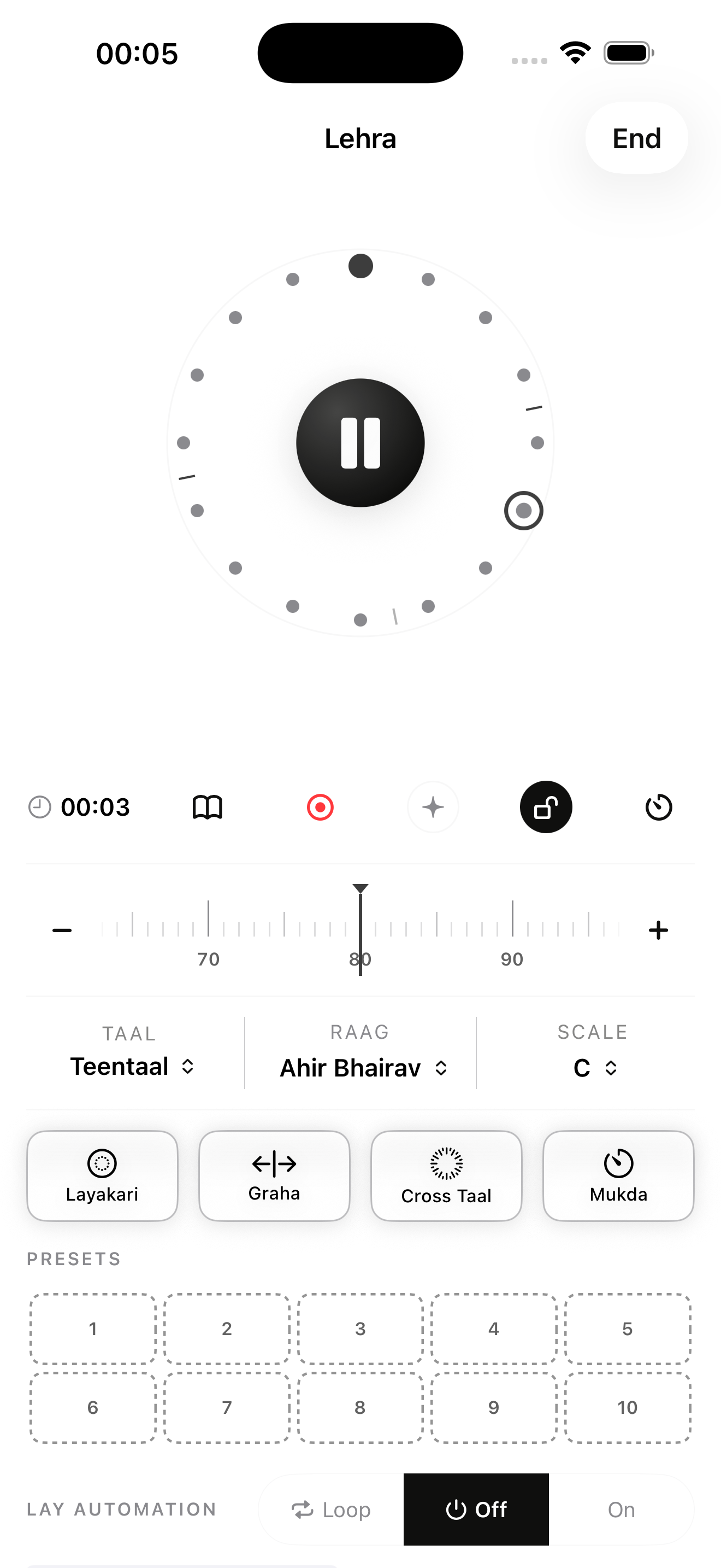 Raag, taal, key and tempo app preview